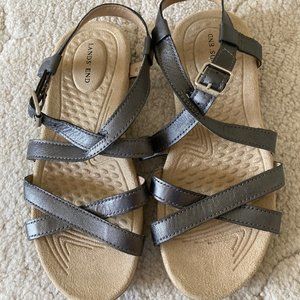 Lands End Dark Metallic Gray Women's Sandals, Size 7